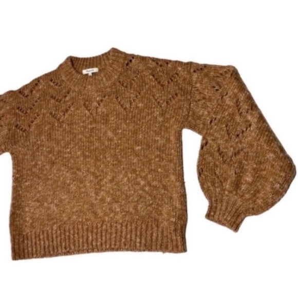 Madewell Pointelle Bubble Sleeve Wool Blend Tan Sweater Size Small - Picture 3 of 5